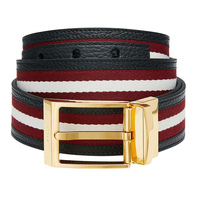 BALLY  Red Leather Belt with Pin Buckle, Two-Tone Design, 3.5cm Wide. 6306659