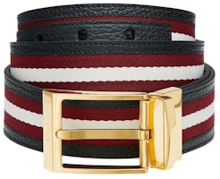 BALLY Red Leather Belt with Pin Buckle, Two-Tone Design, 3.5cm Wide. 6306659 BALLY Red Leather Belt with Pin Buckle, Two-Tone Design, 3.5cm Wide. 6306659