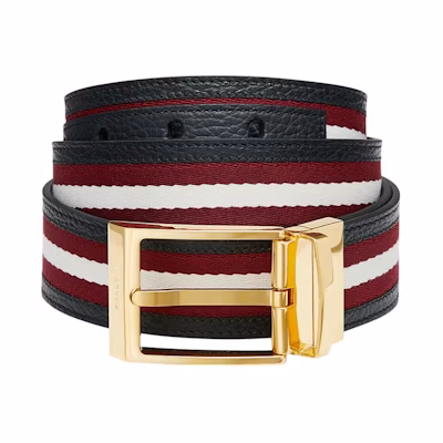 BALLY Red Leather Belt with Pin Buckle, Two-Tone Design, 3.5cm Wide. 6306659
