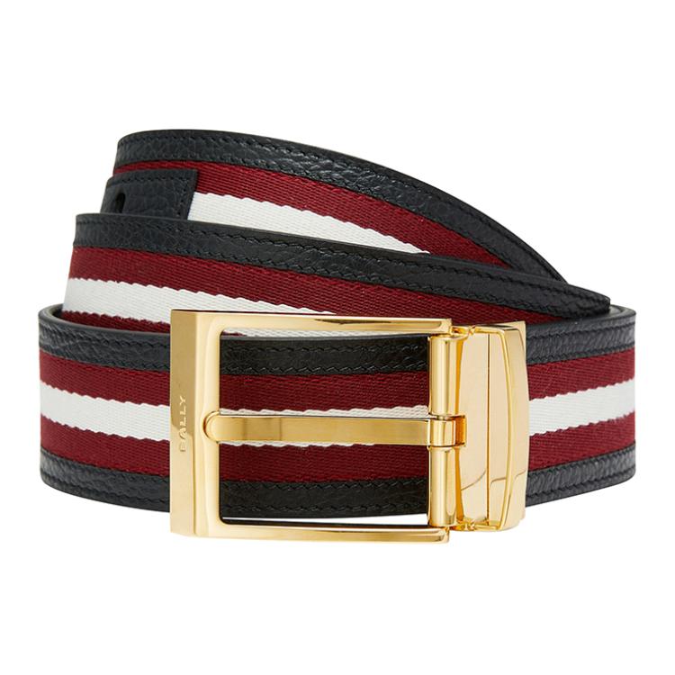 Shop BALLY  Red Leather Belt with Pin Buckle, Two-Tone Design, 3.5cm Wide. 6306659