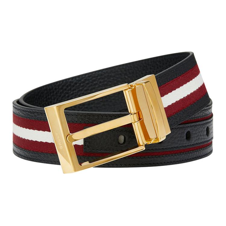 Purchase BALLY  Red Leather Belt with Pin Buckle, Two-Tone Design, 3.5cm Wide. 6306659