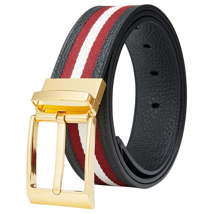 Details for BALLY  Red Leather Belt with Pin Buckle, Two-Tone Design, 3.5cm Wide. 6306659
