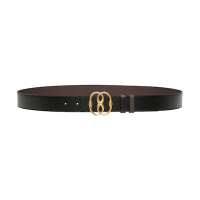 BALLY Reversible Logo Smooth Buckle Calfskin Leather Belt Black 3.5CM 6304885