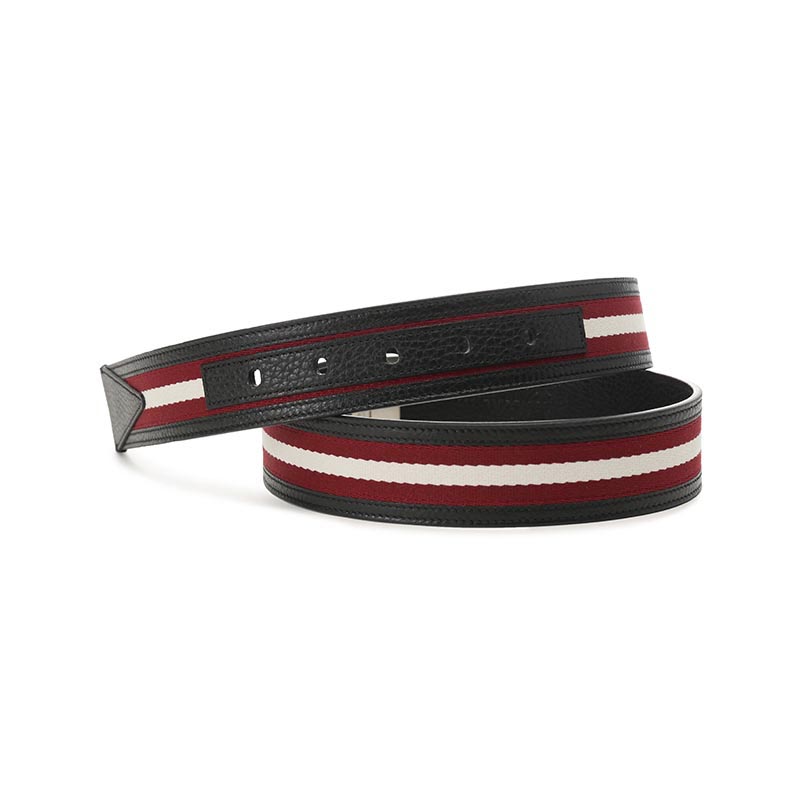 Lookbook BALLY  Reversible Retro Belt Black/Red Stripes Leather Fabric 3.5cm Wide. 6306660