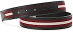 Lookbook BALLY Reversible Retro Belt Black/Red Stripes Leather Fabric 3.5cm Wide. 6306660
