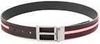 Shop BALLY Reversible Retro Belt Black/Red Stripes Leather Fabric 3.5cm Wide. 6306660