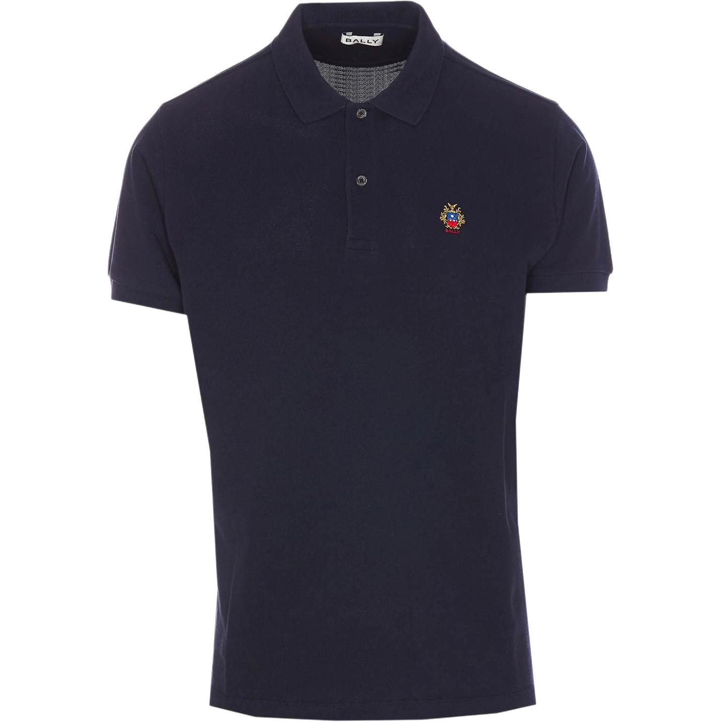 BALLY  Solid Color Logo Button Short Sleeve Polo Shirt - Blue MJE06NCO228U546