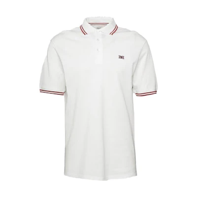 BALLY White Polo Shirt with Striped Trim Short Sleeves. M5BA760F-7S372-F010