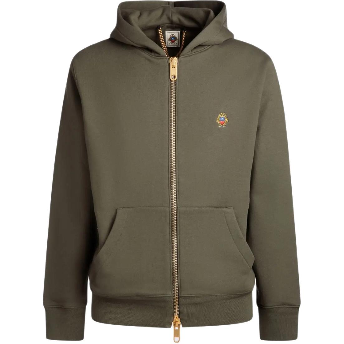 BALLY Adrien Brody FW24 Green Logo Badge Embroidered Hoodie for Men 6309554