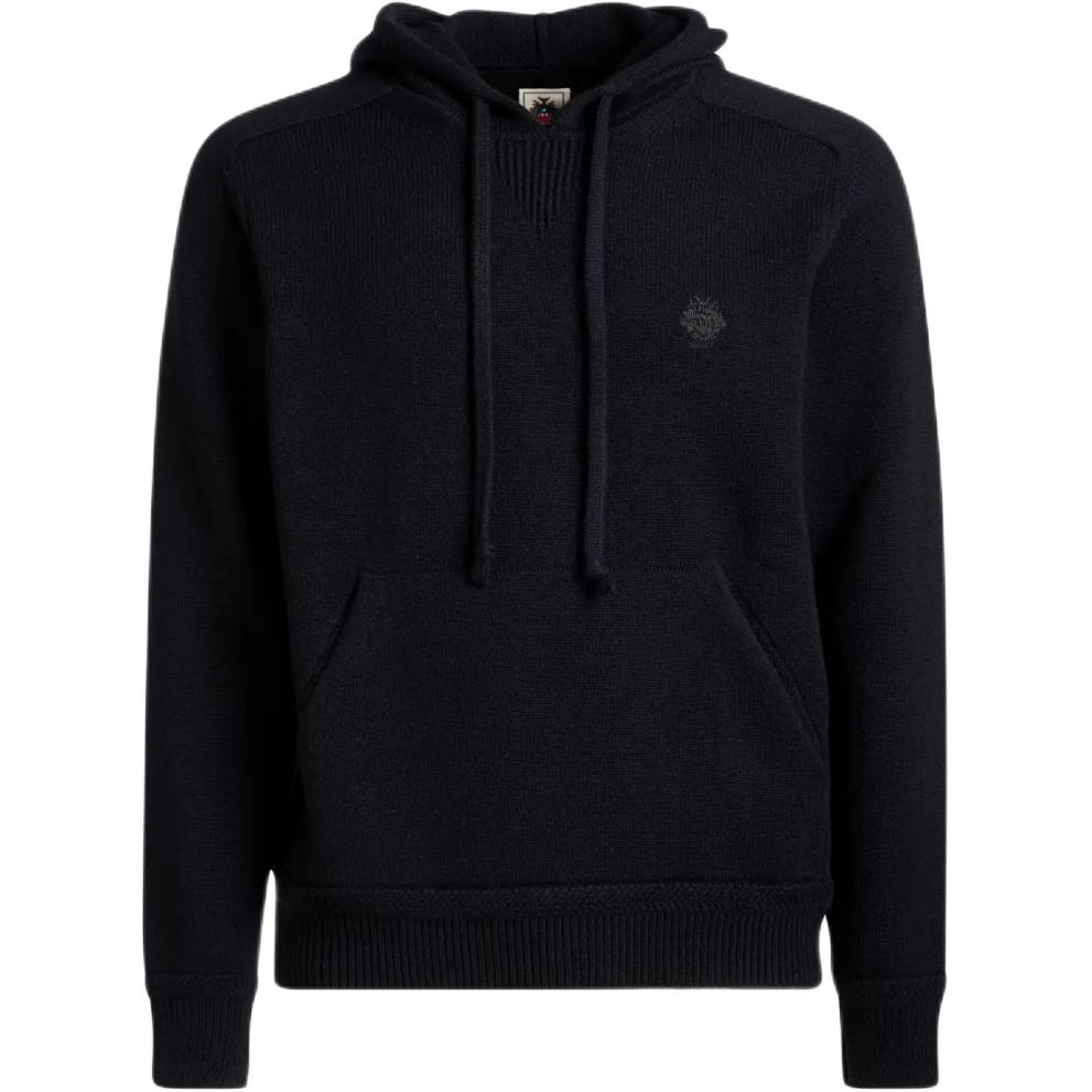 BALLY Adrien Brody Travel FW24 Navy Blue Logo Embroidered Knit Hoodie Men 6309558