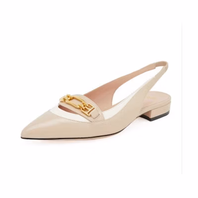 BALLY Ballet Flats 'Light Brown/White with Horsebit Buckle'