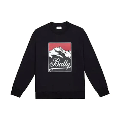 BALLY Black Crewneck Sweatshirt with Scenic Print 6301180