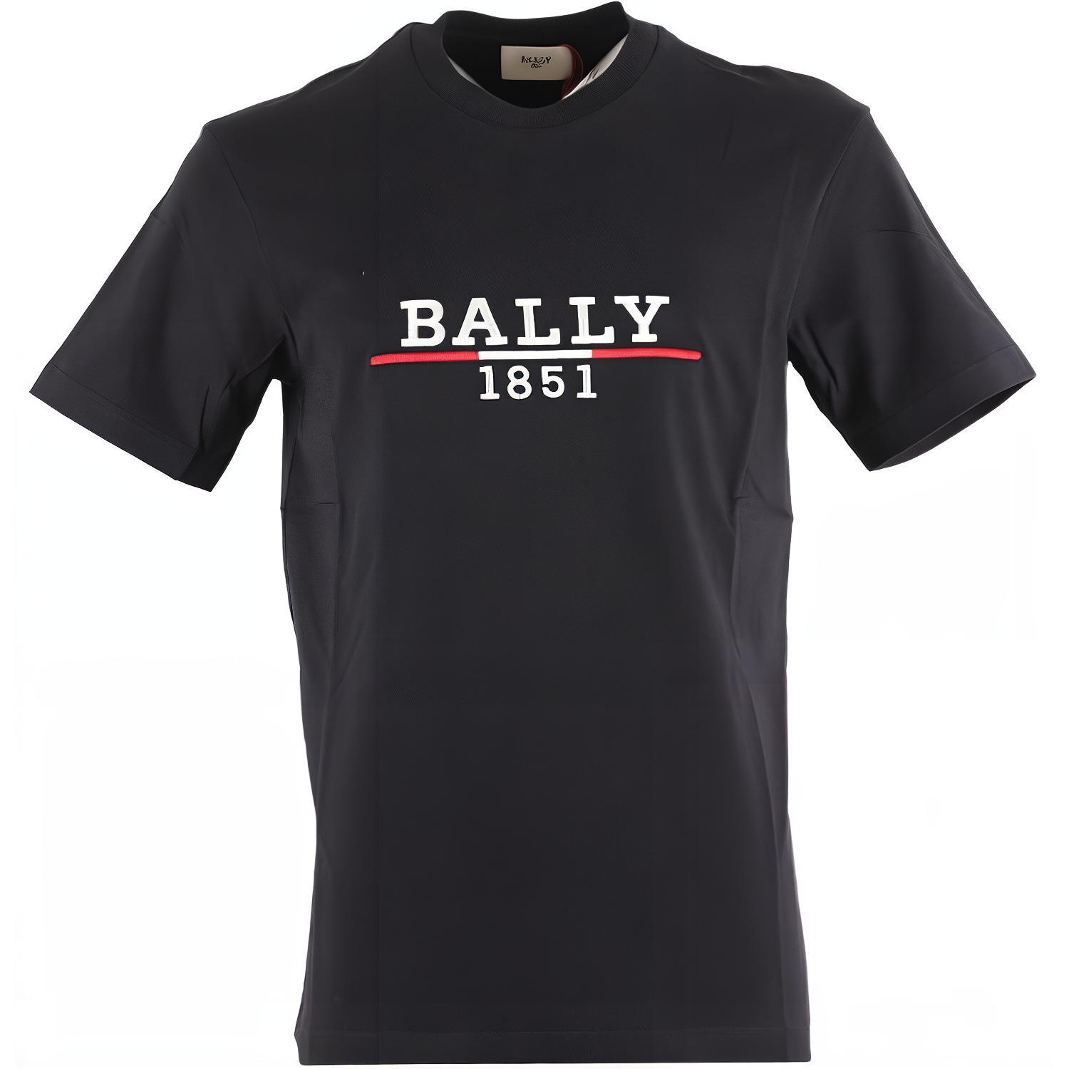 BALLY Black Crewneck T-Shirt with Embroidered Letter Logo 603086-05021-F000