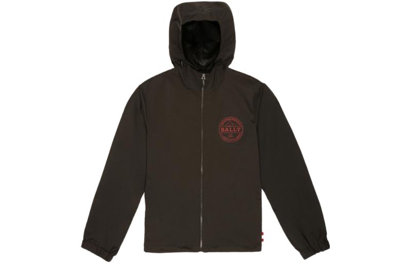 BALLY Black Hoodie Jacket with Letter Logo Print Long Sleeves 6300945