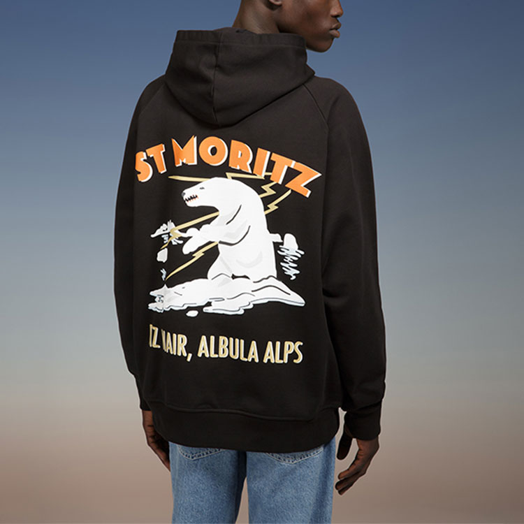 Shop BALLY Black Hoodie with Animal Print Design 6302888