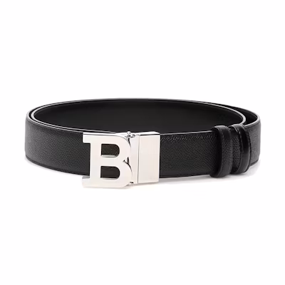 BALLY Black Leather Belt with Smooth Buckle - 3.5cm Width. 6221518