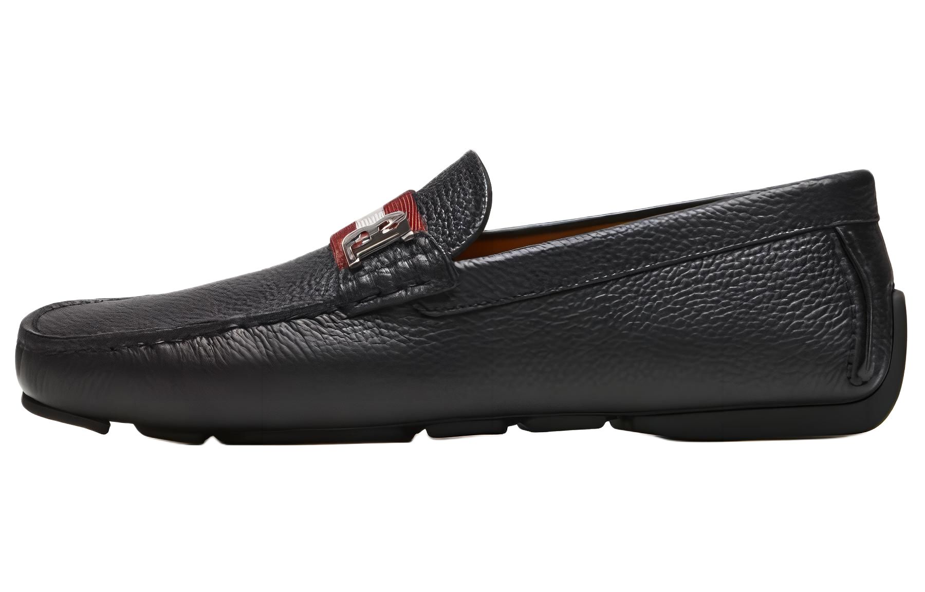 BALLY Black Leather Loafers - Slip-On Round-Toe Flats. 6301201