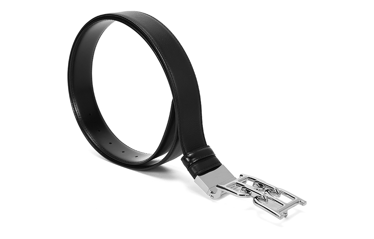 Lookbook 발리 블랙 가죽 실버 버클 양면 벨트 3.4cm. B-CHAIN-35-M-10