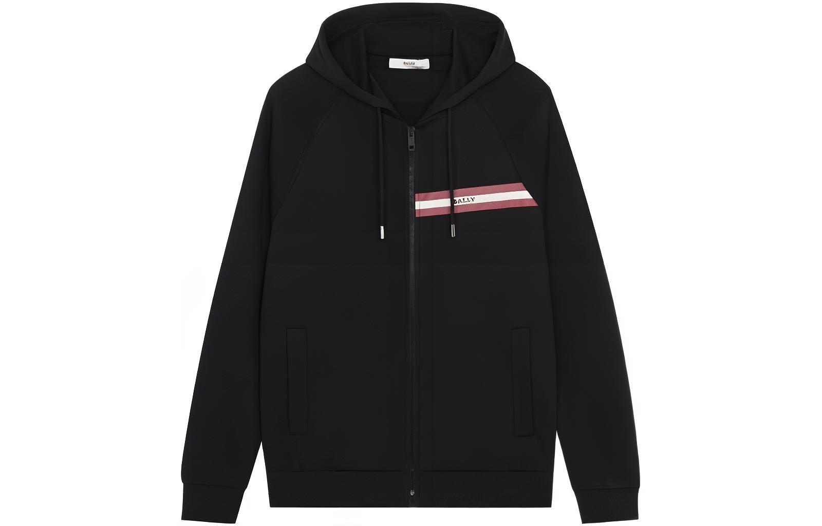 BALLY Black Logo Letter Zipper Hoodie 6233717