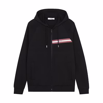BALLY Black Logo Letter Zipper Hoodie 6233717