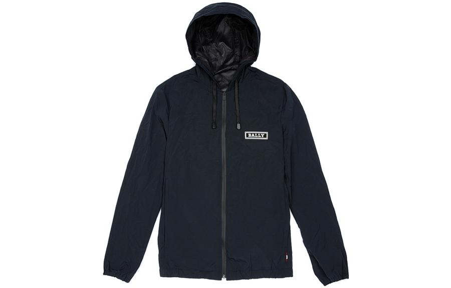 BALLY Black Zip-Up Hoodie Jacket with Chest Letter Print M3BA399F-5284