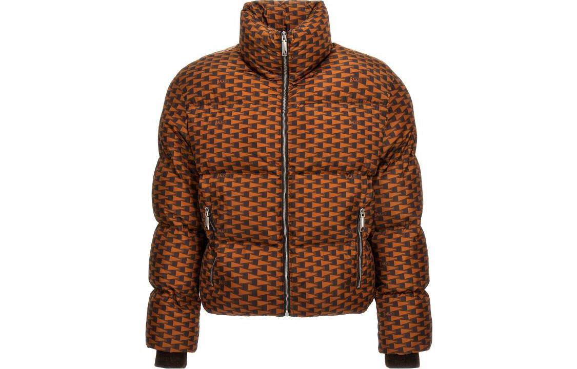 BALLY Checkered Stand Collar Zip-Up Jacket Brown/Yellow MOU054NY171I824