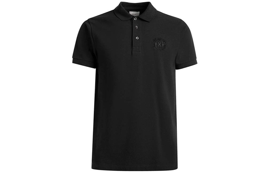 Order BALLY Emblem Baju Polo Hitam Kapas Potongan Lurus Kasual. M5BAB11F-C0228-U901