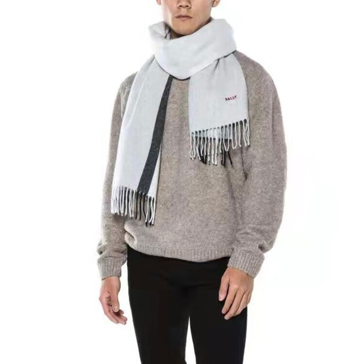 BALLY Embroidered Logo Warm Knit Scarf Unisex - Grey. 6300987 圖 4