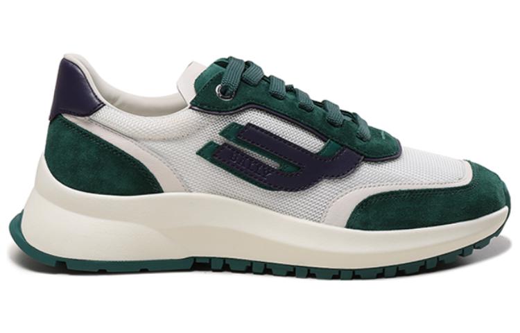 Order 巴利 白绿色面料和皮革网眼系带鞋 6301870