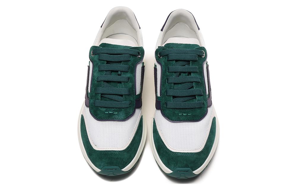 Shop 巴利 白绿色面料和皮革网眼系带鞋 6301870