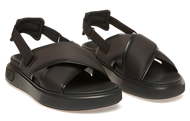 Order バリー ファブリック オープントゥ スライドサンダル (黒) 6303028