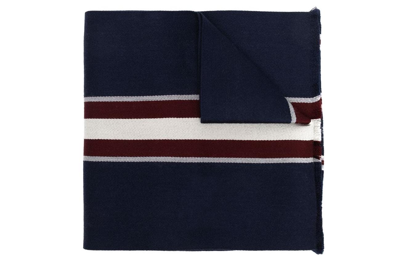 BALLY Fashion Striped Embroidered Logo Wool Scarf M7CN467F8J389WOOLDKBLUE