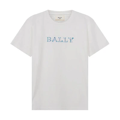 BALLY FW22 White Crewneck T-Shirt with Embroidered Logo. M5BA855F-101