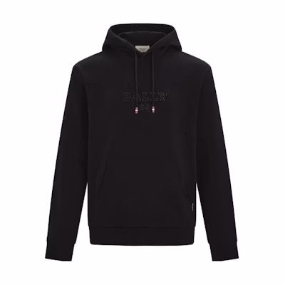 BALLY FW23 Black Hoodie with Logo Embroidery and Drawstring. 6301185