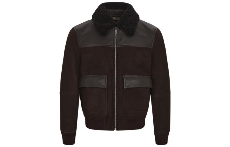 Order 발리 FW23 컬러 블록 디자인 지퍼 가죽 자켓 - 다크 브라운. 6302640