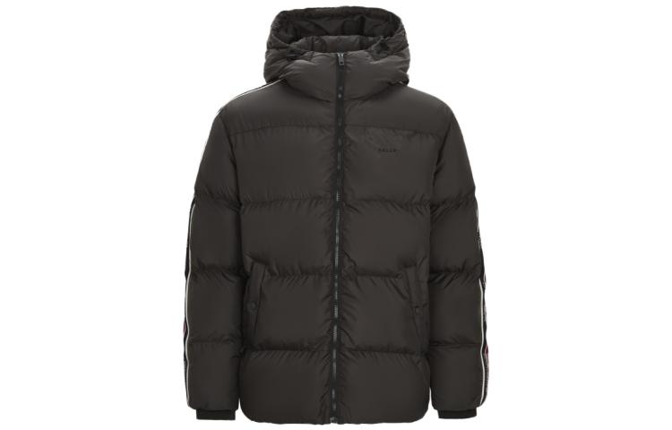 BALLY FW23 Dark Gray Letter Stripe Print Hooded Jacket 6302512