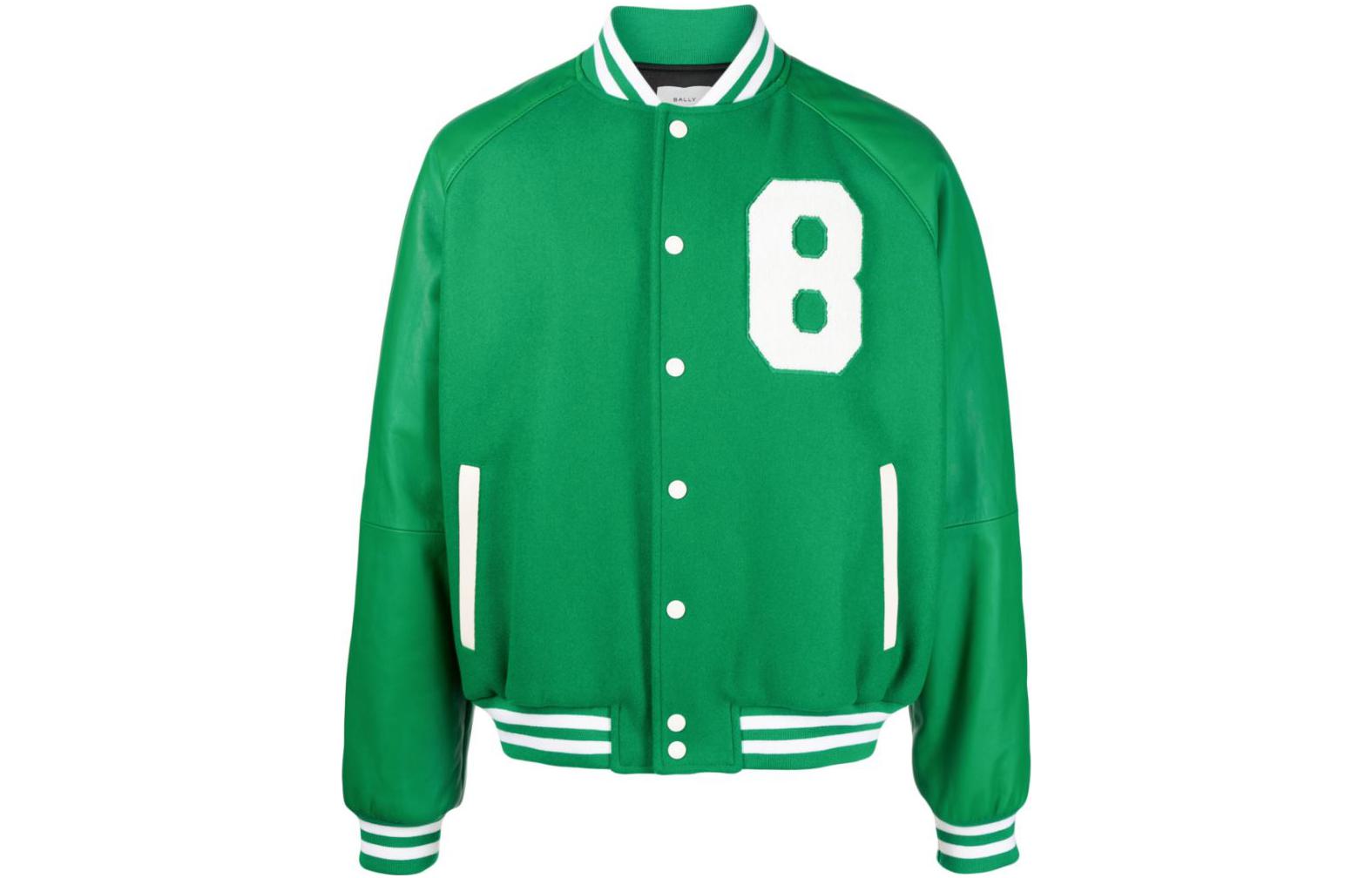 BALLY FW23 Green Jacket with Colorblock, Numeric Stripe Print & Button Closure 6304138