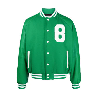 BALLY FW23 Green Jacket with Colorblock, Numeric Stripe Print & Button Closure 6304138