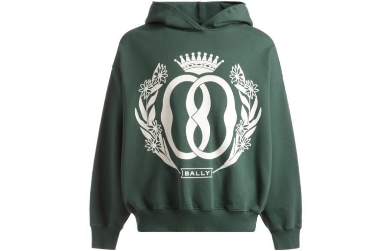 BALLY FW23 Letter Print Green Hoodie Casual Wear 6305018