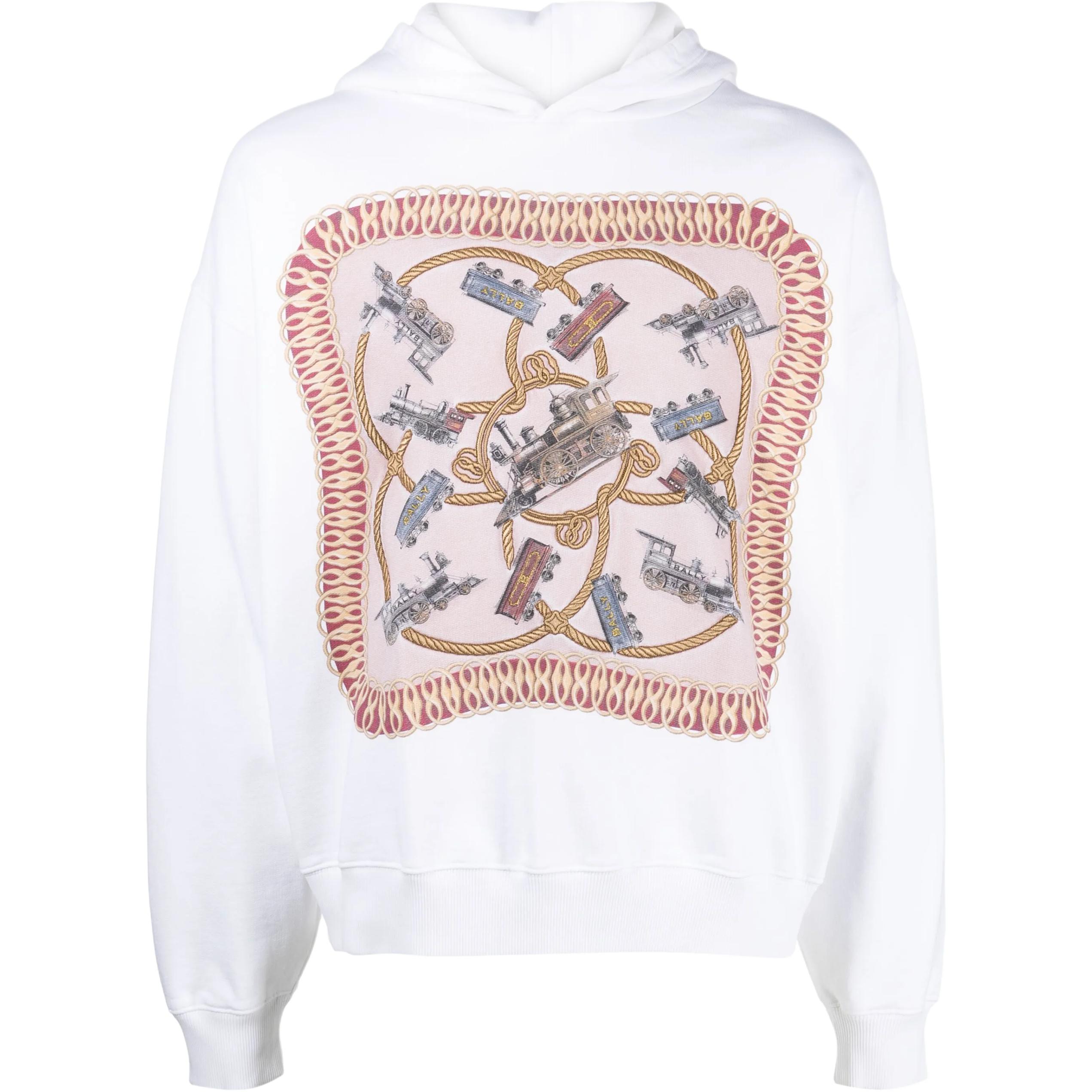 BALLY FW23 Train Graphic Hoodie White Long-Sleeve 6305275