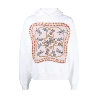 BALLY FW23 Train Graphic Hoodie White Long-Sleeve 6305275