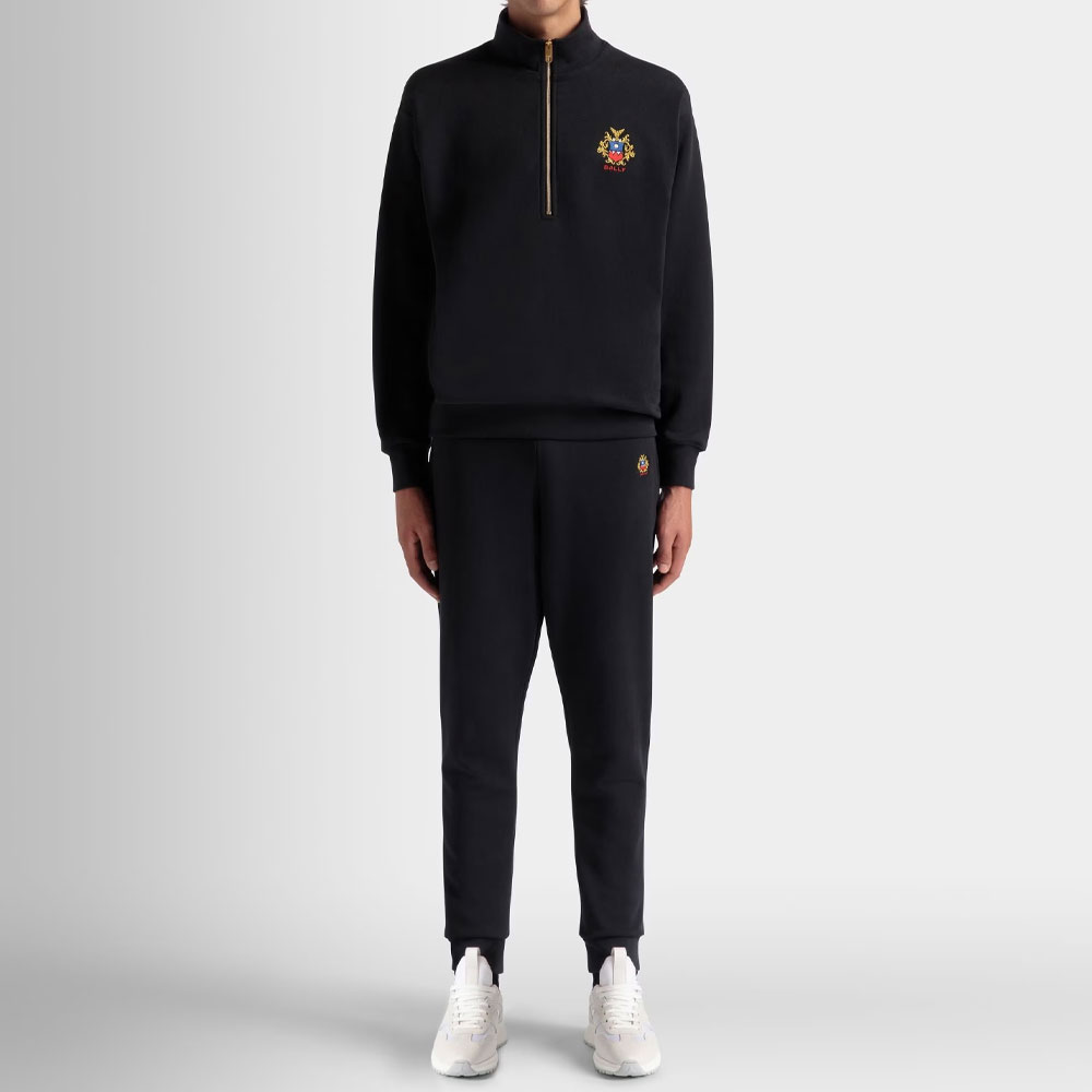 Shop BALLY FW24 Badge Embroidered Half-Zip Sweatshirt Men’s Blue 6308560