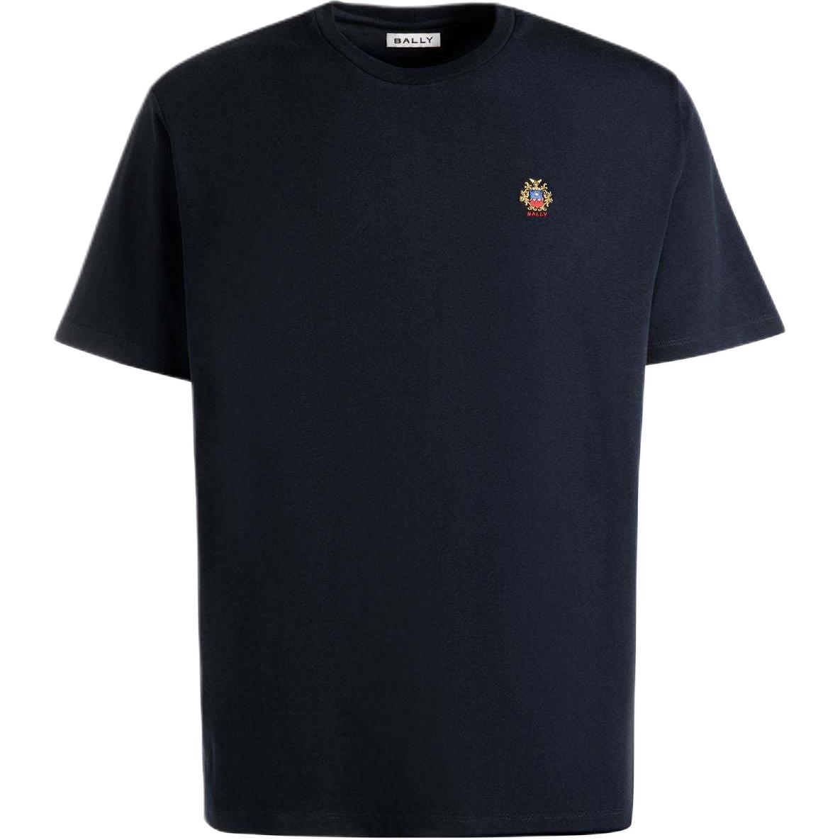 BALLY FW24 Blue Crewneck T-Shirt with Solid Logo Embroidery. 6308559