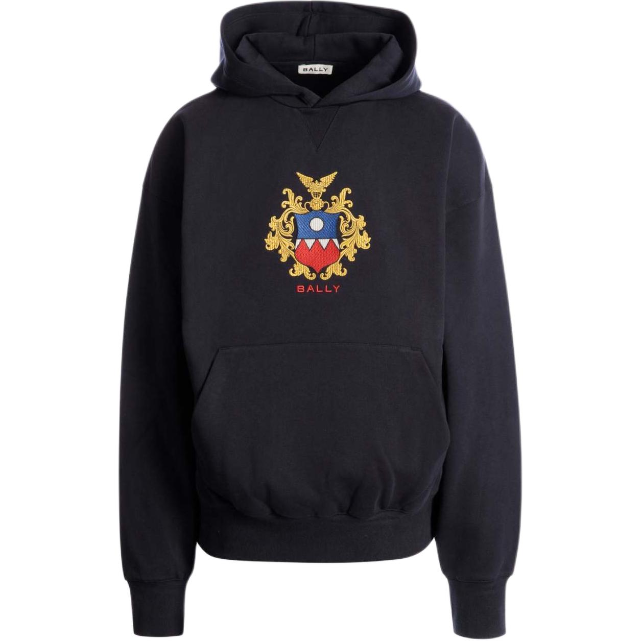 BALLY FW24 Navy Blue Hoodie with Logo Embroidery Patch 6308822