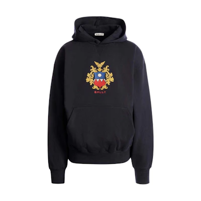 BALLY FW24 Navy Blue Hoodie with Logo Embroidery Patch 6308822