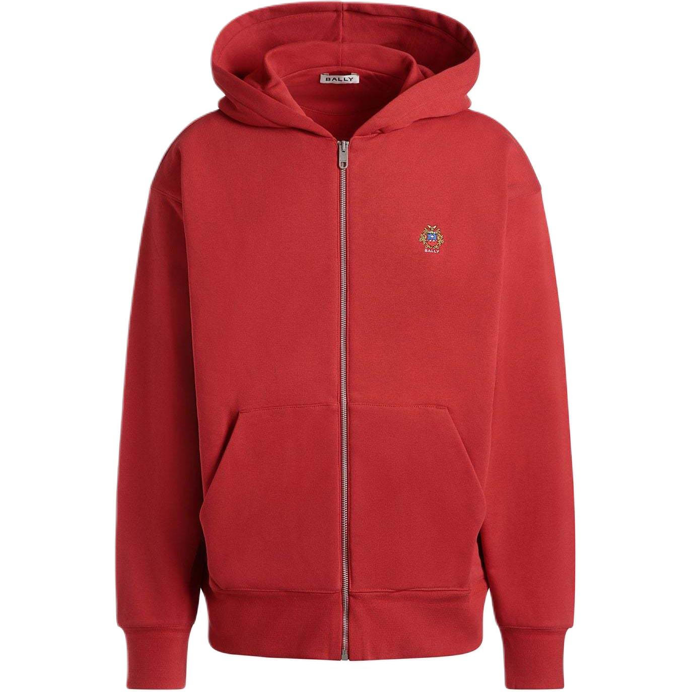 BALLY FW24 Red Hoodie with Embroidered Logo Patch for Men 6308828
