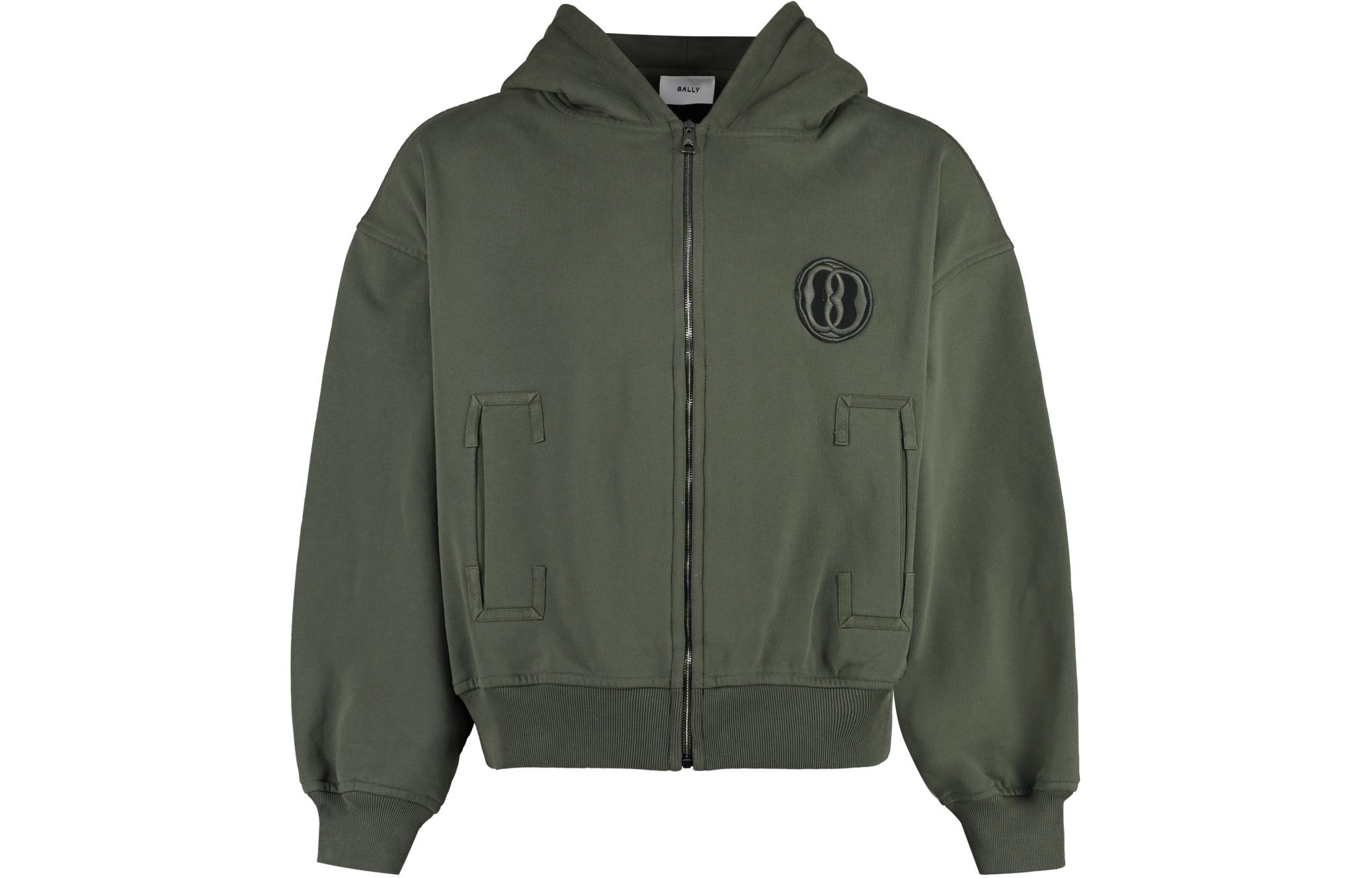 BALLY Green Solid Logo Zip-Up Hoodie Jacket MJE02HCO205-U645