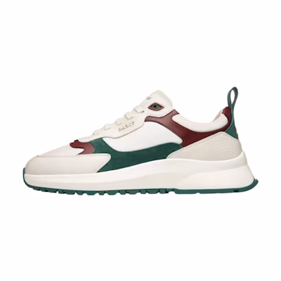 BALLY Leather and Fabric Lace-Up Low Top 'White Green Red'