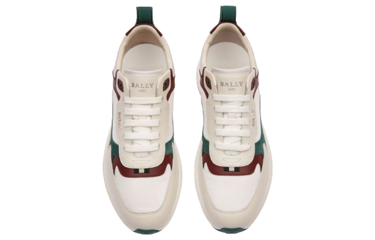 BALLY Leather and Fabric Lace-Up Low Top 'White Green Red' 圖 3