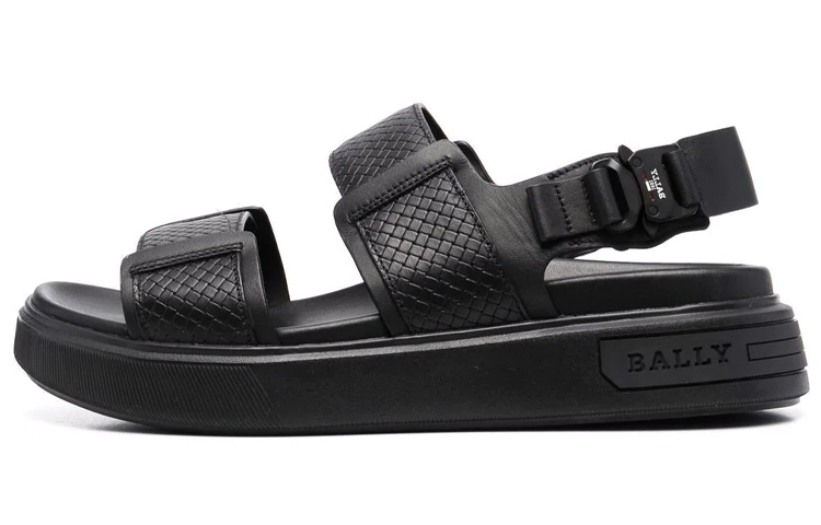 Buy BALLY 黑色皮革扣带凉鞋 6300079
